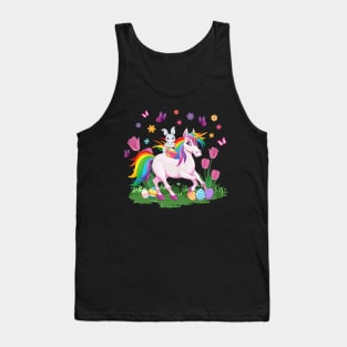 Egg Basket Rabbit Riding Unicorn Happy Easter Day Outfit Tank Top